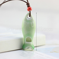 Collier pendentif sifflet en porcelaine en forme de poisson avec cordon ciré ajustable&nbsp;FS-WG46CDC-01