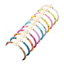11 bracciale elastico con perline rotonde in giada persiana naturale e perline sintetiche turchesi tinte&nbsp;BJEW-JB12005