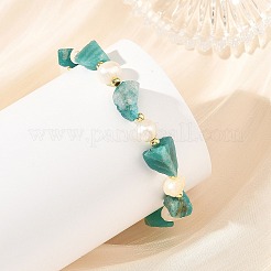 Braccialetti con pepite di amazzonite naturale grezza e perle coltivate d'acqua dolce naturali.&nbsp;BJEW-JB14387-02