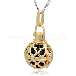 Pendentifs à cage ronde creuse en laiton doré&nbsp;KK-J235-06G