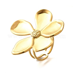 Bague ouverte en acier inoxydable 304 avec fleur pour femme&nbsp;RJEW-R006-03G-02