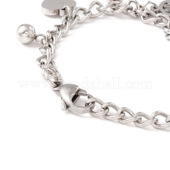 Anlaufgeschütztes 201 Edelstahl-Charm-Armband mit Herz- und Hamsa-Hand-Anhänger und Panzerkette für Damen&nbsp;STAS-P304-29P