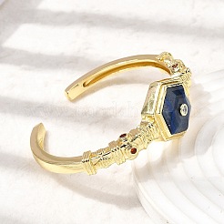 Bracciali rigidi da donna in ottone esagonale con pietre preziose naturali e zirconi cubici incastonati a pavé.&nbsp;BJEW-Z172-01G