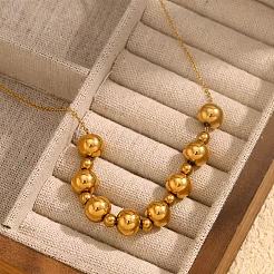 Collares de cuentas redondas de acero inoxidable para mujer&nbsp;UA9365-1