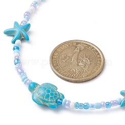 Collier de perles synthétiques turquoise étoile de mer&nbsp;NJEW-JN04482-01