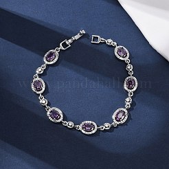 Bracelets à maillons ovales en laiton sertis de micro-pavés de zircone cubique pour femmes&nbsp;BJEW-D387-04P