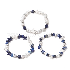 3 bracciale elastico con perline di lapislazzuli naturali e howlite sintetica per donna&nbsp;BJEW-JB12959