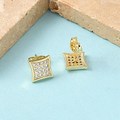 Aretes cuadrados de latón con micropavé de circonita cúbica transparente&nbsp;EJEW-Z144-09G