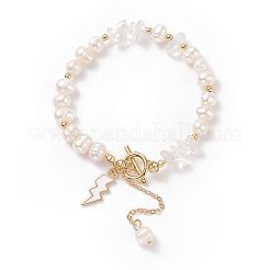 Armband aus natürlichen gemischten Steinsplittern und Perlen mit emaillierten Blitzanhängern&nbsp;BJEW-JB08332-M