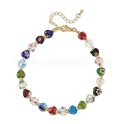 Cavigliere da donna a forma di cuore realizzate a mano con perline di vetro millefiori.&nbsp;AJEW-AN00874