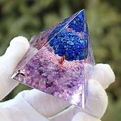 Générateurs d'énergie en résine pyramidale orgonite en lapis-lazuli et améthyste naturels&nbsp;PW-WGBC1F9-01