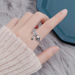 Karpfen mit Lotus 925 Sterling Silber verstellbare Fingerringe für Frauen&nbsp;FS-WG36D80-01