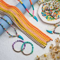 10 Strang 5 Farben flache runde handgemachte Polymer Clay Perlen&nbsp;CLAY-SZ0002-02A