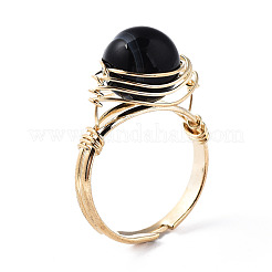 Verstellbare runde Fingerringe aus natürlichem und synthetischem Edelstein&nbsp;RJEW-T020-01KC
