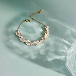 Armbänder aus 304er Edelstahl mit Pavé-Fassung aus klaren Zirkonia und gedrehter Kette für Damen&nbsp;SA-CBAABBA-02G