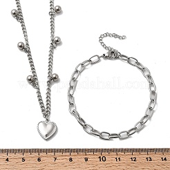 Herz 304 Edelstahl Doppel Halsketten & Armbänder Sets für Frauen&nbsp;SJEW-F226-03P