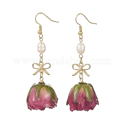 Boucles d'oreilles pendantes en laiton et résine époxy en forme de fleur&nbsp;EJEW-JE07519