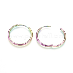 Boucles d'oreilles créoles en acier inoxydable 304 avec placage ionique (IP)&nbsp;LS-EJEW-F111A-25mm-Y