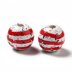 Perles en bois naturel imprimées sur le thème de la fête de l'indépendance&nbsp;WOOD-L020-B03