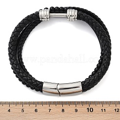 Braccialetti multifilo in microfibra di pelle nera intrecciata per donna e uomo&nbsp;BJEW-D304-03P