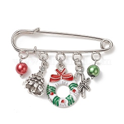 3 Stück 3 Stile Weihnachtsbaum & Kranz & Weihnachtsmann & Legierung Emaille Charms Sicherheitsnadel Brosche&nbsp;JEWB-TA00011