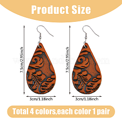 4 paire de boucles d'oreilles pendantes en cuir PU de 4 couleurs avec épingles en acier&nbsp;EJEW-FI0003-09