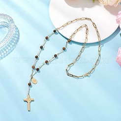 Collares de rosario redondos de ojo de tigre natural&nbsp;NJEW-JN05574-02