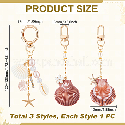 3 pièce 3 styles de décorations pendentifs en coquillage naturel&nbsp;HJEW-GA00077