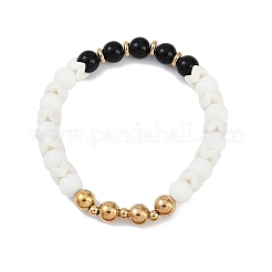 Braccialetti elastici in acciaio inossidabile 304 placcati ioni (ip) e perline di vetro rotonde per donne e uomini&nbsp;BJEW-M046-04G