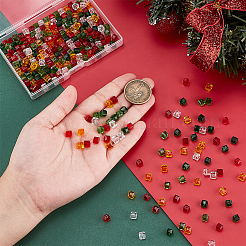 300 Stück transparente Glasperlen in 6 Farben mit Weihnachtsmotiven&nbsp;GLAA-PH0003-53