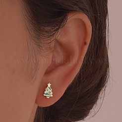Boucles d'oreilles cartilage de Noël en acier inoxydable 304 émail vert pour femmes&nbsp;FS-WG5C804-02