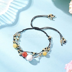 Bracelets multi-rangs réglables en jade blanc naturel et howlite et jade jaune teinté et fil de nylon&nbsp;BJEW-MZ00238-01