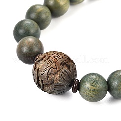 Bracelets de mala en bois de santal vert&nbsp;BJEW-S140-03B