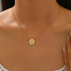Collares colgantes de acero inoxidable esmaltados con margaritas blancas para primavera y verano para mujer&nbsp;QJ9119-1