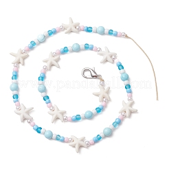Stelle marine e pesci e tartarughe sintetiche turchesi e porcellana e decorazioni pendenti con perline di semi di vetro&nbsp;HJEW-JM03182