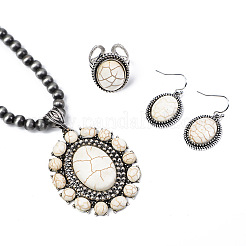 Halsketten-Sets mit ovalen Anhängern aus Legierung und synthetischem Türkis im Bohème-Stil&nbsp;FS-WG676BC-01