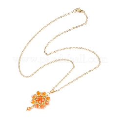 Collares colgantes con cuentas de vidrio de colores AB y cuentas de semillas hechas a mano con flores&nbsp;NJEW-MZ00084-03