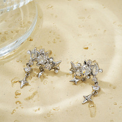 Orecchini a bottone con nappe a stella in zirconia cubica trasparente in ottone&nbsp;QZ5144-2