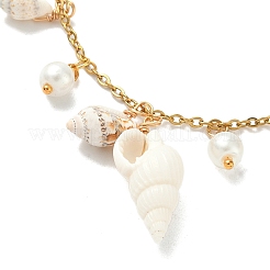 Natürliche Spiralmuschel- und Glasperlen-Charm-Armbänder&nbsp;BJEW-JB09973