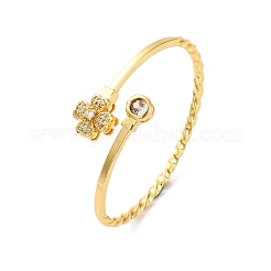 Bracelets manchettes en laiton micro pavé avec zircone cubique transparente pour femmes&nbsp;BJEW-U025-07G
