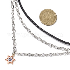 Sommer 304 Edelstahl Figaro Kette & geflochtene Lederkordel Kettengürtel&nbsp;NJEW-C00034