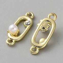 Breloques connecteurs en alliage de cristal strass et perles en plastique blanc&nbsp;FIND-WH0365-083G-02