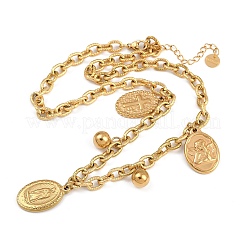 Colliers pendentifs ovales en acier inoxydable 304 avec croix vierge pour femmes&nbsp;NJEW-A050-01G