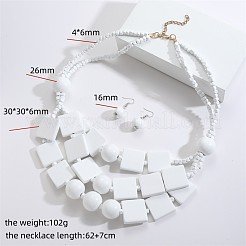 Set di collane multistrato e orecchini pendenti con perline rotonde e quadrate in legno in stile bohémien&nbsp;FS-WG2F343-07