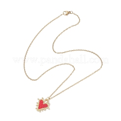 Collane con catena in acciaio inossidabile 304 e ciondolo a forma di cuore con perline di vetro fatte a mano per le donne&nbsp;NJEW-MZ00137