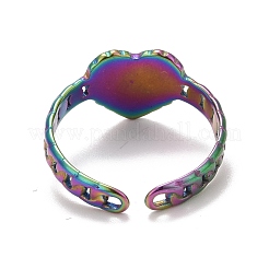 Regenbogen farbe ionen beschichtung (ip) 304 edelstahl herz öffnen manschette ring für frauen&nbsp;RJEW-A005-05