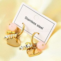 Pendientes de aro con cuentas de vidrio de acero inoxidable 304&nbsp;EJEW-D308-08PG