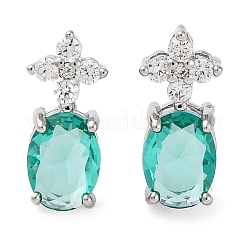 Ohrstecker aus Messing mit Pavé-Zirkonia in Blumenform und ovaler Form für Damen&nbsp;EJEW-I304-26P