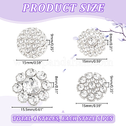 24 Stück 4 Stile 1-Loch-Legierung Strass Schaftknöpfe&nbsp;BUTT-GA0001-18