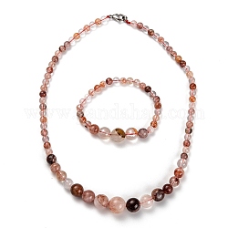 Colliers de perles gradués en quartz naturel et ensembles de bijoux de bracelets extensibles, Avec l'acier homard fermoirs pince en acier inoxydable, 19-1/8 pouce (48.6 cm), 2-1/8 pouce (5.5 cm)